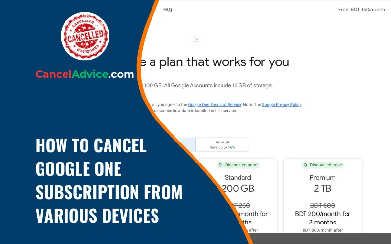 how to cancel google one subscription from various devices